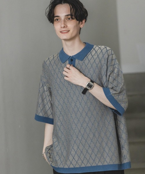 RAGEBLUE(レイジブルー)の「ジガラニットポロシャツ(ポロシャツ・メンズ・ブルー系その他/ホワイト系その他/ブラック系その他/オレンジ系その他・MEDIUM/LARGE)」の1枚目の写真