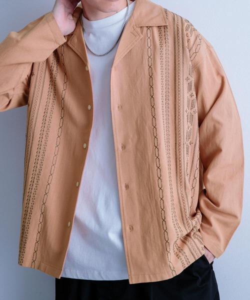 ITEMS URBANRESEARCH(アイテムズ アーバンリサーチ)の「『セットアップ対応』リネン混 オープンカラー 刺繍シャツ(シャツ/ブラウス・メンズ・カーキ/ブラック/ピンク・LARGE/MEDIUM)」の1枚目の写真