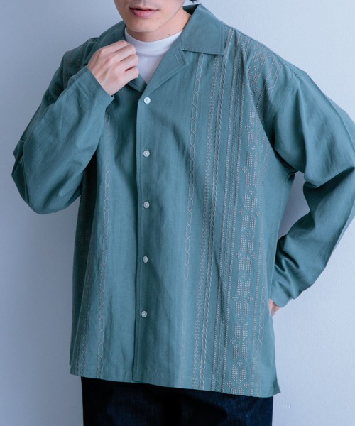 ITEMS URBANRESEARCH(アイテムズ アーバンリサーチ)の「『セットアップ対応』リネン混 オープンカラー 刺繍シャツ(シャツ/ブラウス・メンズ・カーキ/ブラック/ピンク・LARGE/MEDIUM)」の4枚目の写真
