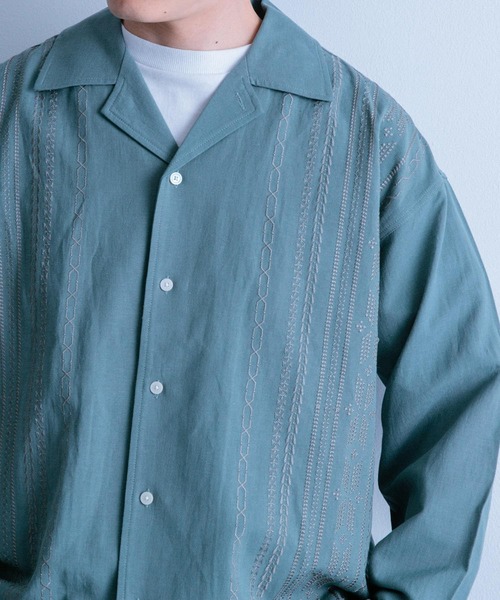 ITEMS URBANRESEARCH(アイテムズ アーバンリサーチ)の「『セットアップ対応』リネン混 オープンカラー 刺繍シャツ(シャツ/ブラウス・メンズ・カーキ/ブラック/ピンク・LARGE/MEDIUM)」の6枚目の写真