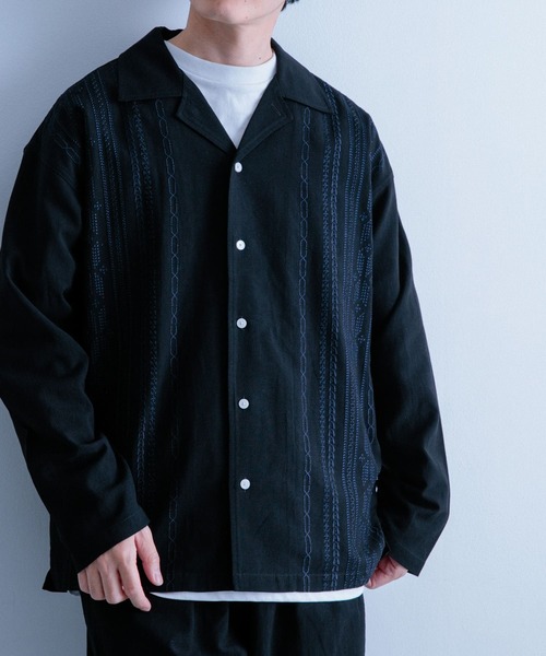 ITEMS URBANRESEARCH(アイテムズ アーバンリサーチ)の「『セットアップ対応』リネン混 オープンカラー 刺繍シャツ(シャツ/ブラウス・メンズ・カーキ/ブラック/ピンク・LARGE/MEDIUM)」の8枚目の写真