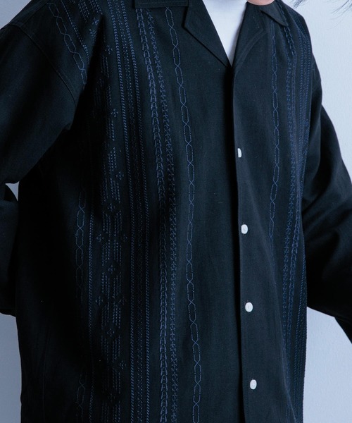 ITEMS URBANRESEARCH(アイテムズ アーバンリサーチ)の「『セットアップ対応』リネン混 オープンカラー 刺繍シャツ(シャツ/ブラウス・メンズ・カーキ/ブラック/ピンク・LARGE/MEDIUM)」の9枚目の写真