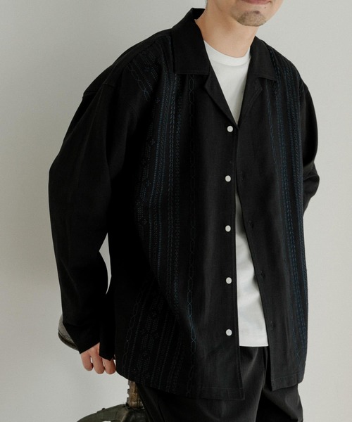 ITEMS URBANRESEARCH(アイテムズ アーバンリサーチ)の「『セットアップ対応』リネン混 オープンカラー 刺繍シャツ(シャツ/ブラウス・メンズ・カーキ/ブラック/ピンク・LARGE/MEDIUM)」の12枚目の写真