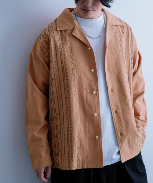 ITEMS URBANRESEARCH(アイテムズ アーバンリサーチ)の「『セットアップ対応』リネン混 オープンカラー 刺繍シャツ(シャツ/ブラウス・メンズ・カーキ/ブラック/ピンク・LARGE/MEDIUM)」の18枚目の写真