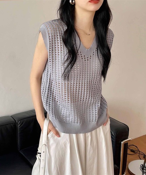 NANEA（ナネア）の「メッシュシアーニット ノースリーブ（ニット