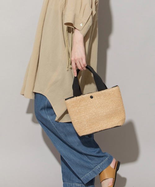 Munich（ミューニック）の「ストロー＆フェイクレザーミニトートバッグ（トートバッグ・レディース・ホワイト/ブラック・FREE）」の7枚目の写真