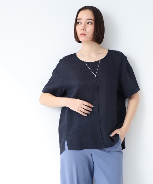 INDIVI(インディヴィ)の「◆【ゆったりシルエット/洗える】フレンチリネンTトップス(シャツ/ブラウス・レディース・ホワイト/ライトブルー/ネイビー/ホワイト系その他3/ピンク系・15 /34/05/38/12/13)」の5枚目の写真