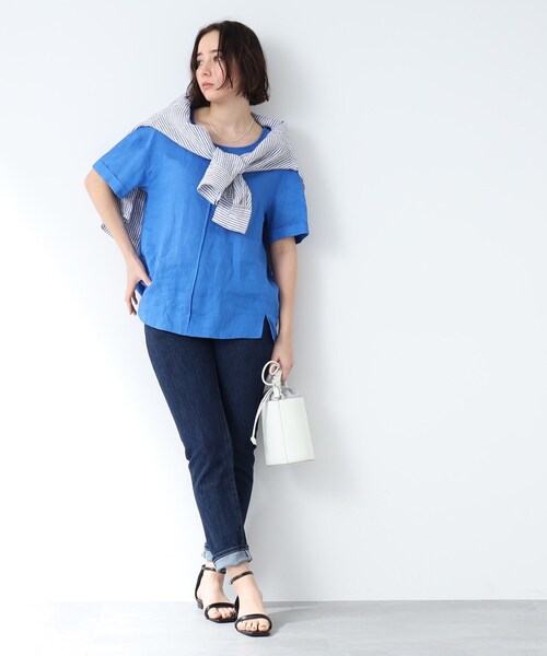 INDIVI(インディヴィ)の「◆【ゆったりシルエット/洗える】フレンチリネンTトップス(シャツ/ブラウス・レディース・ホワイト/ライトブルー/ネイビー/ホワイト系その他3/ピンク系・15 /34/05/38/12/13)」の15枚目の写真