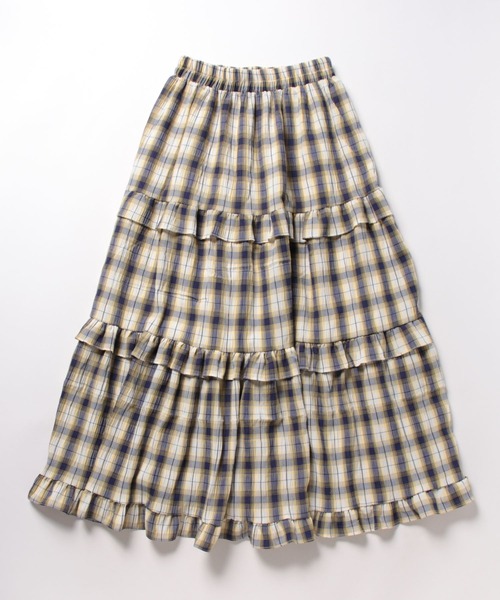 CRB（シーアールビー）の「チェック柄ティアードスカート（スカート・レディース・グリーン/ブラック/ブルー・F）」の4枚目の写真