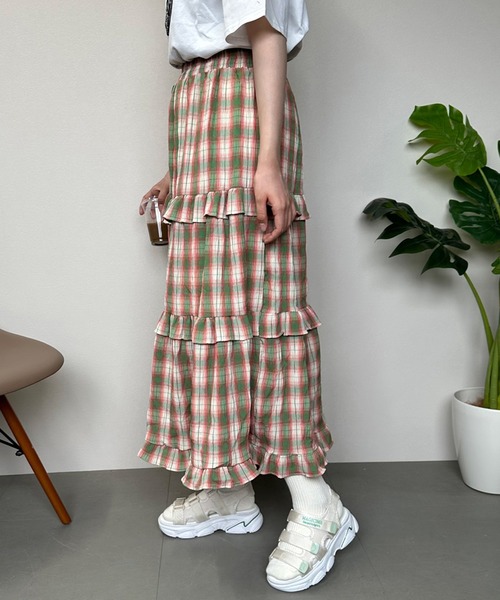 CRB（シーアールビー）の「チェック柄ティアードスカート（スカート・レディース・グリーン/ブラック/ブルー・F）」の7枚目の写真