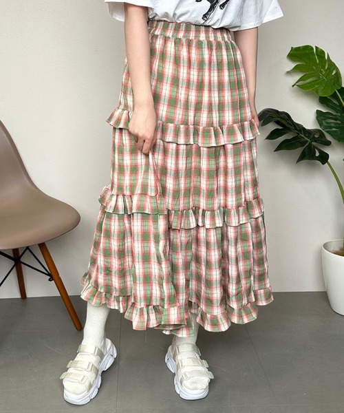 CRB（シーアールビー）の「チェック柄ティアードスカート（スカート・レディース・グリーン/ブラック/ブルー・F）」の8枚目の写真