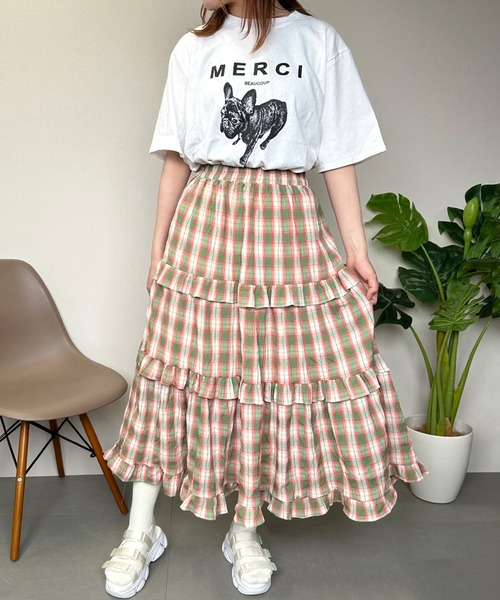 CRB（シーアールビー）の「チェック柄ティアードスカート（スカート・レディース・グリーン/ブラック/ブルー・F）」の9枚目の写真