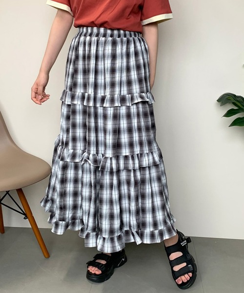 CRB（シーアールビー）の「チェック柄ティアードスカート（スカート・レディース・グリーン/ブラック/ブルー・F）」の10枚目の写真