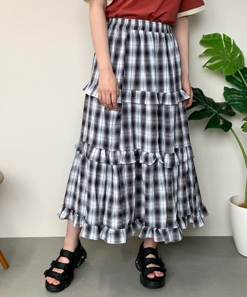 CRB（シーアールビー）の「チェック柄ティアードスカート（スカート・レディース・グリーン/ブラック/ブルー・F）」の11枚目の写真
