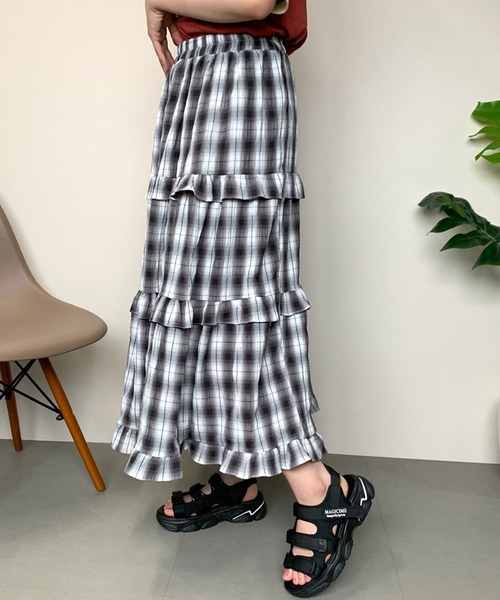 CRB（シーアールビー）の「チェック柄ティアードスカート（スカート・レディース・グリーン/ブラック/ブルー・F）」の12枚目の写真