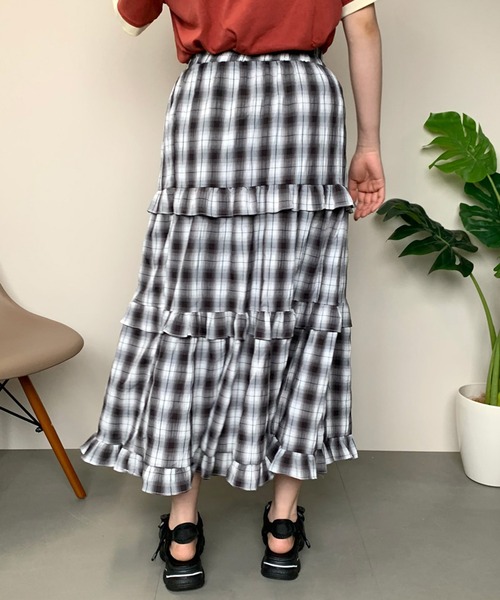 CRB（シーアールビー）の「チェック柄ティアードスカート（スカート・レディース・グリーン/ブラック/ブルー・F）」の13枚目の写真