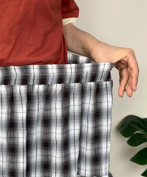 CRB（シーアールビー）の「チェック柄ティアードスカート（スカート・レディース・グリーン/ブラック/ブルー・F）」の14枚目の写真