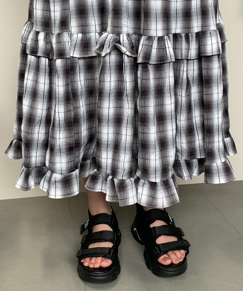 CRB（シーアールビー）の「チェック柄ティアードスカート（スカート・レディース・グリーン/ブラック/ブルー・F）」の15枚目の写真