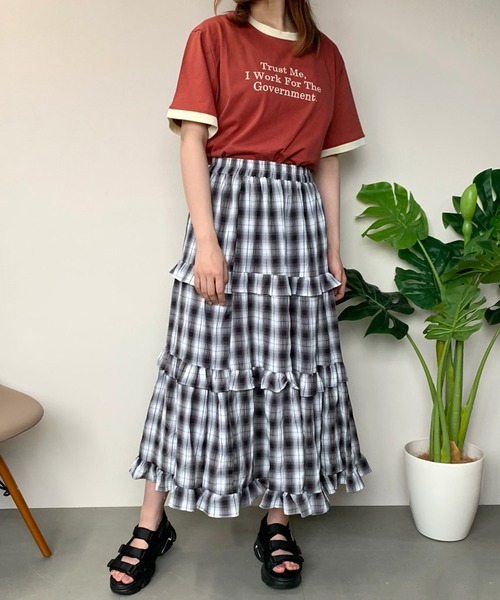 CRB（シーアールビー）の「チェック柄ティアードスカート（スカート・レディース・グリーン/ブラック/ブルー・F）」の16枚目の写真