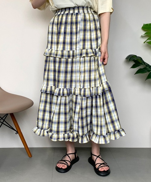 CRB（シーアールビー）の「チェック柄ティアードスカート（スカート・レディース・グリーン/ブラック/ブルー・F）」の18枚目の写真