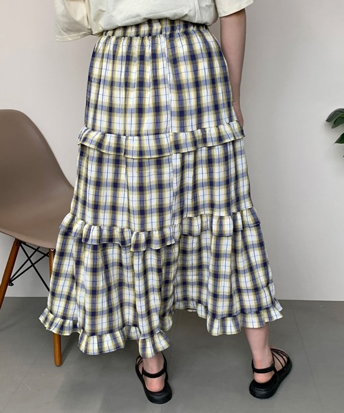 CRB（シーアールビー）の「チェック柄ティアードスカート（スカート・レディース・グリーン/ブラック/ブルー・F）」の20枚目の写真