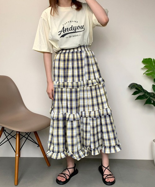 CRB（シーアールビー）の「チェック柄ティアードスカート（スカート・レディース・グリーン/ブラック/ブルー・F）」の21枚目の写真