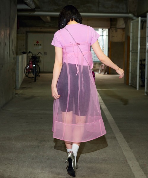新品タグ付き　完売品　Narcissusチュールクロスワンピース　ピンク Narcissus（ナルシス）の「【Narcissus】シースルーレイヤード