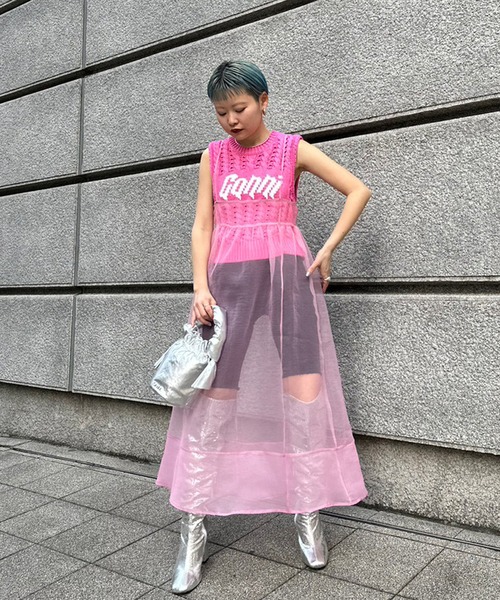 新品タグ付き　完売品　Narcissusチュールクロスワンピース　ピンク Narcissus（ナルシス）の「【Narcissus】シースルーレイヤード