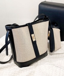 florist | 【2WAY】【同デザインのミニポーチ付】ターロックベルトがオシャレな配色レザー×キャンバスバケツバッグ/ショルダーバッグ/トートバッグ(トートバッグ)