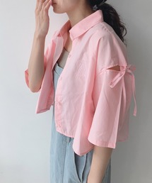 AS KNOW AS plus | 〇肩リボン刺繍ロゴ半袖シャツ(シャツ/ブラウス)