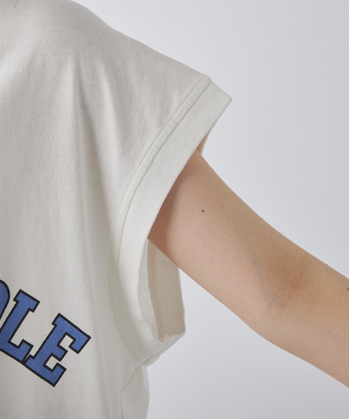 PUAL CE CIN（ピュアルセシン）の「ユーズドライクロゴプリントフレンチスリーブTシャツ（Tシャツ/カットソー・レディース・ベージュ/オフホワイト/チャコールグレー・FREE）」の22枚目の写真