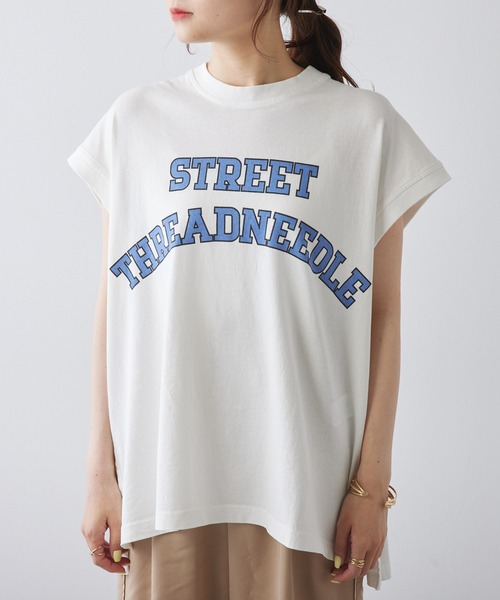 PUAL CE CIN（ピュアルセシン）の「ユーズドライクロゴプリントフレンチスリーブTシャツ（Tシャツ/カットソー・レディース・ベージュ/オフホワイト/チャコールグレー・FREE）」の17枚目の写真