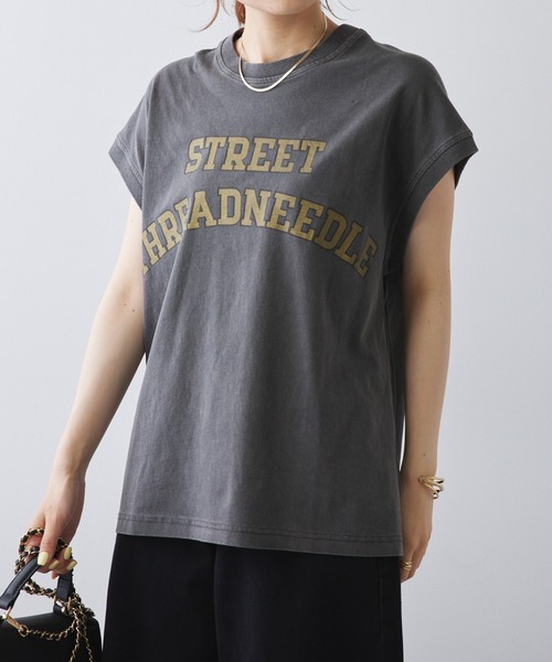 PUAL CE CIN（ピュアルセシン）の「ユーズドライクロゴプリントフレンチスリーブTシャツ（Tシャツ/カットソー・レディース・ベージュ/オフホワイト/チャコールグレー・FREE）」の14枚目の写真