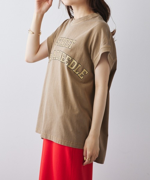 PUAL CE CIN（ピュアルセシン）の「ユーズドライクロゴプリントフレンチスリーブTシャツ（Tシャツ/カットソー・レディース・ベージュ/オフホワイト/チャコールグレー・FREE）」の11枚目の写真