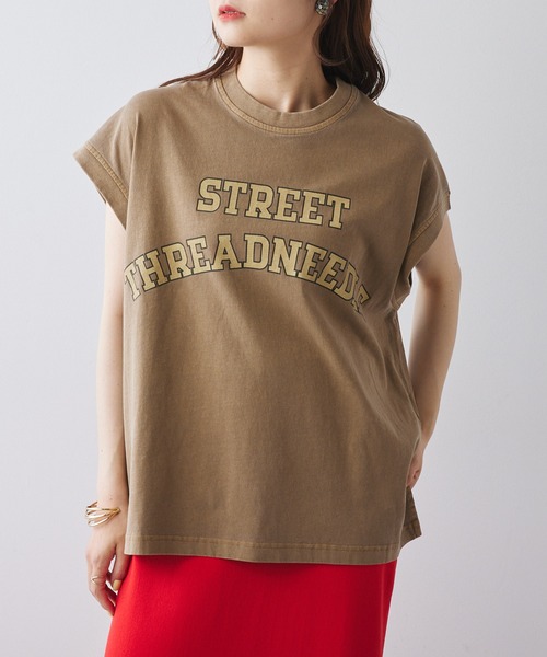 PUAL CE CIN（ピュアルセシン）の「ユーズドライクロゴプリントフレンチスリーブTシャツ（Tシャツ/カットソー・レディース・ベージュ/オフホワイト/チャコールグレー・FREE）」の10枚目の写真