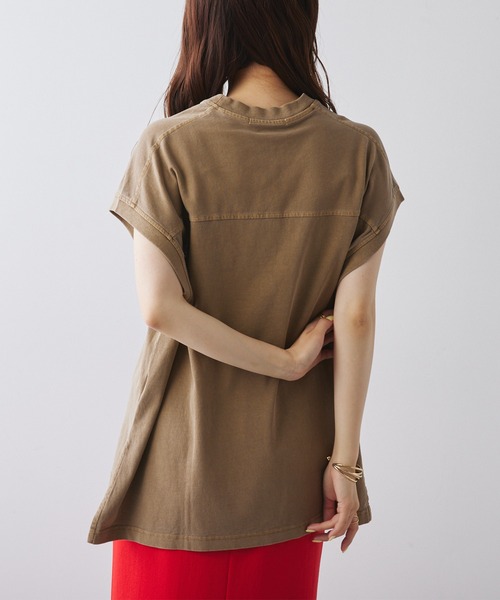 PUAL CE CIN（ピュアルセシン）の「ユーズドライクロゴプリントフレンチスリーブTシャツ（Tシャツ/カットソー・レディース・ベージュ/オフホワイト/チャコールグレー・FREE）」の12枚目の写真