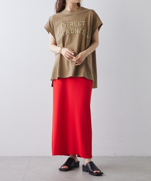 PUAL CE CIN（ピュアルセシン）の「ユーズドライクロゴプリントフレンチスリーブTシャツ（Tシャツ/カットソー・レディース・ベージュ/オフホワイト/チャコールグレー・FREE）」の13枚目の写真