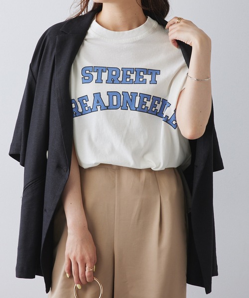 PUAL CE CIN（ピュアルセシン）の「ユーズドライクロゴプリントフレンチスリーブTシャツ（Tシャツ/カットソー・レディース・ベージュ/オフホワイト/チャコールグレー・FREE）」の8枚目の写真