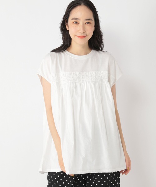 studio CLIP(スタディオクリップ)の「シャーリングドッキングプルオーバー(Tシャツ/カットソー・レディース・オフホワイト/カーキ/ブラック・FREE)」の1枚目の写真