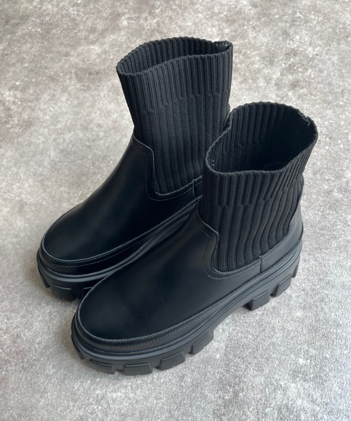 CPCM(シーピーシーエム)の「厚底ニットカジュアルブーツ(ブーツ・レディース・アイボリー/ベージュ/ブラック・MEDIUM/LARGE/SMALL)」の9枚目の写真