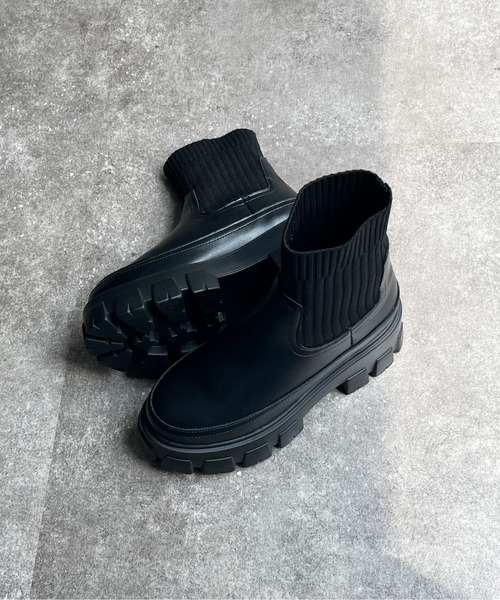 CPCM(シーピーシーエム)の「厚底ニットカジュアルブーツ(ブーツ・レディース・アイボリー/ベージュ/ブラック・MEDIUM/LARGE/SMALL)」の6枚目の写真