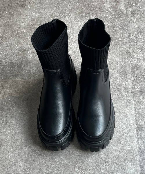 CPCM(シーピーシーエム)の「厚底ニットカジュアルブーツ(ブーツ・レディース・アイボリー/ベージュ/ブラック・MEDIUM/LARGE/SMALL)」の7枚目の写真