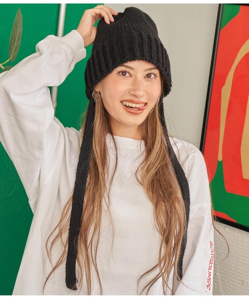 anap mimpi(アナップミンピ)の「紐付ボリュームリブニット帽(ニットキャップ/ビーニー・レディース・グリーン/ブラック/アイボリー・FREE)」の9枚目の写真