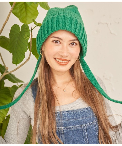 anap mimpi(アナップミンピ)の「紐付ボリュームリブニット帽(ニットキャップ/ビーニー・レディース・グリーン/ブラック/アイボリー・FREE)」の11枚目の写真