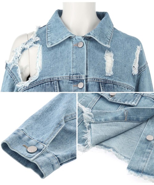 LATINA（ラティーナ）の「ダメージデニムジャケット（デニムジャケット・レディース・ブルー・FREE）」の4枚目の写真