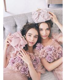 Maison de FLEUR レースサテンビジューリボンがまぐちポーチ メゾン ド フルール Maison de FLEUR レースサテンビジュー