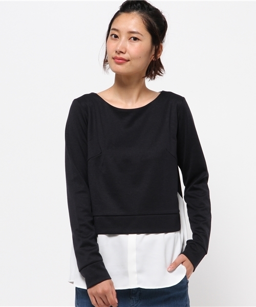OUTLET(アウトレット)の「【CAPRICIEUX LE'MAGE】シャツレイヤードプルオーバー(Tシャツ/カットソー・レディース・ネイビー/グレー・FREE)」の2枚目の写真