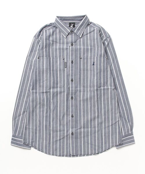 CAPTAIN STAG(キャプテンスタッグ)の「CAPTAIN STAG/キャプテンスタッグ 無地 ストライプ ワンポイントロゴ刺繍 オーバーシャツ(シャツ/ブラウス・メンズ・ホワイト/ネイビー・M)」の2枚目の写真