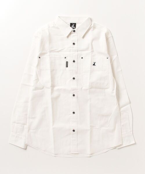 CAPTAIN STAG(キャプテンスタッグ)の「CAPTAIN STAG/キャプテンスタッグ 無地 ストライプ ワンポイントロゴ刺繍 オーバーシャツ(シャツ/ブラウス・メンズ・ホワイト/ネイビー・M)」の1枚目の写真