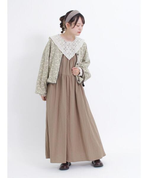 Samansa Mos2(サマンサ モスモス)の「花柄カットジャカードジャケット(ノーカラージャケット・レディース・ベージュ/グリーン/ブラック・F)」の8枚目の写真